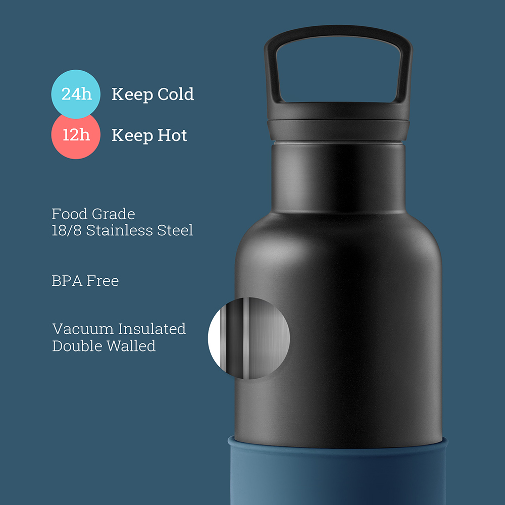 【美國HYDY】時尚保溫水瓶-黑瓶+海軍藍矽膠套 590ML 現貨快速出貨