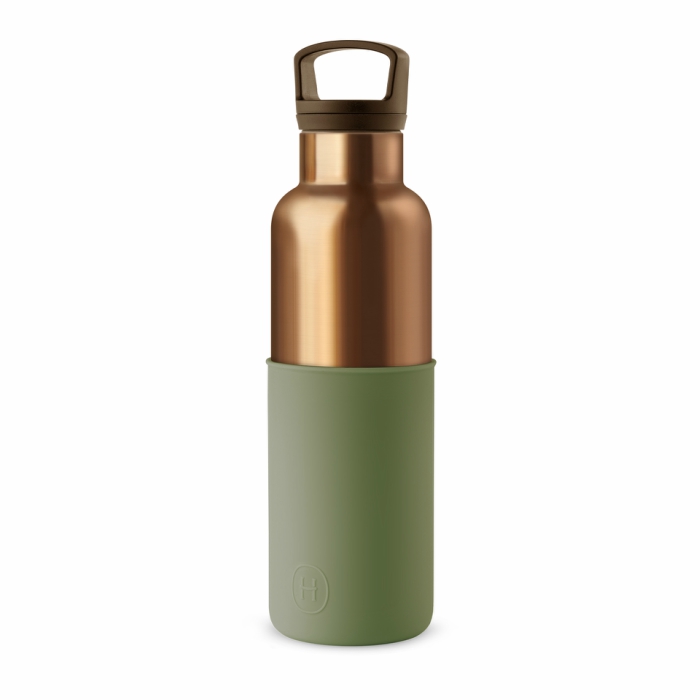 【美國 HYDY】 時尚保溫水瓶-古銅金瓶+海藻綠矽膠套590ML 現貨快速出貨