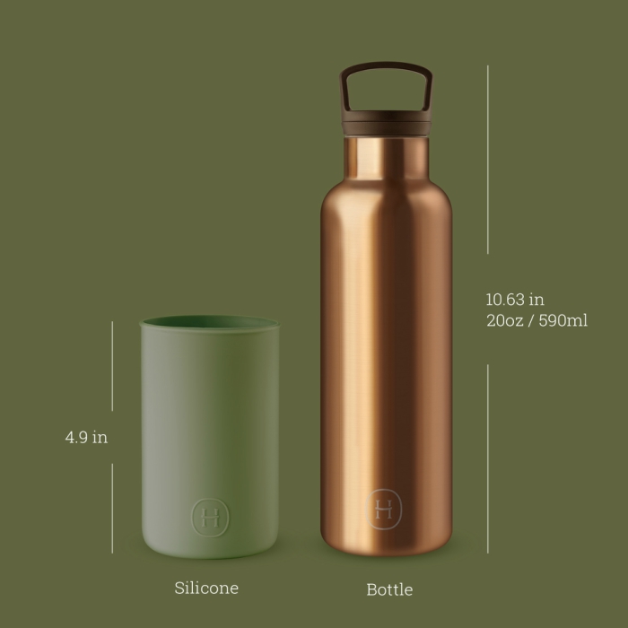 【美國 HYDY】 時尚保溫水瓶-古銅金瓶+海藻綠矽膠套590ML 現貨快速出貨