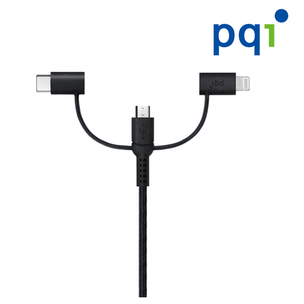 PQI i-Cable Multi-Plug 100cm 三合一多功能傳輸線(Lightning、Micro USB、USB-C )